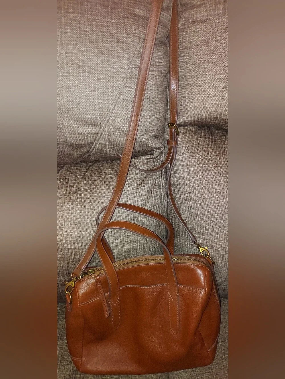 Fossil Tan Leather Crossbody Satchel